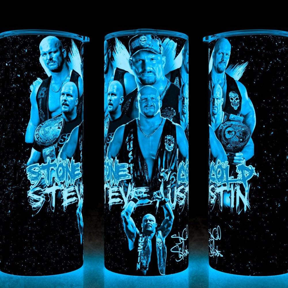 Glow in the Dark Stone Cold Steve Austin Wrestling Cup Mug Tumbler 20oz